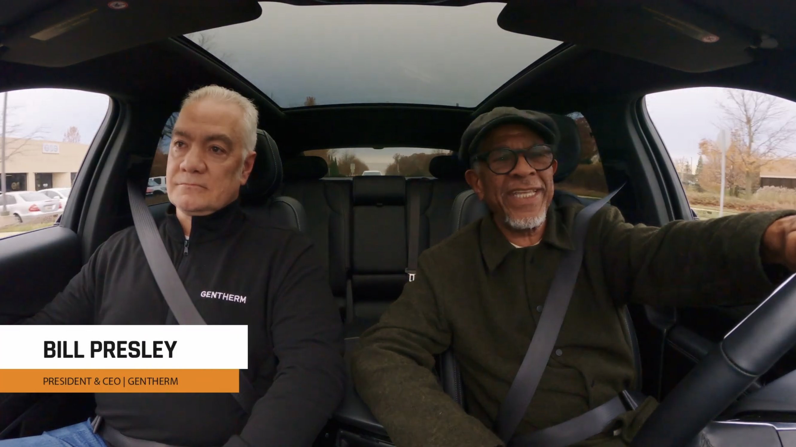 CEOs in Cars: Bill Presley, President & CEO of Gentherm, riding in the passenger seat beside the Detroit Region rideshare driver.